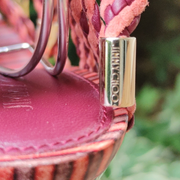 Jimmy Choo Trix 100mm Woven Multi-Wrap Sandal, Dark Shiraz/Coral 37 - Picture 13 of 16